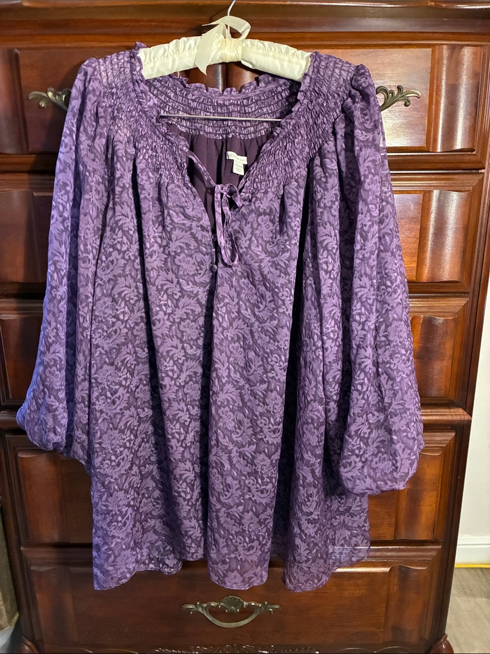 Cato Purple Tonal Floral Peasant Blouse